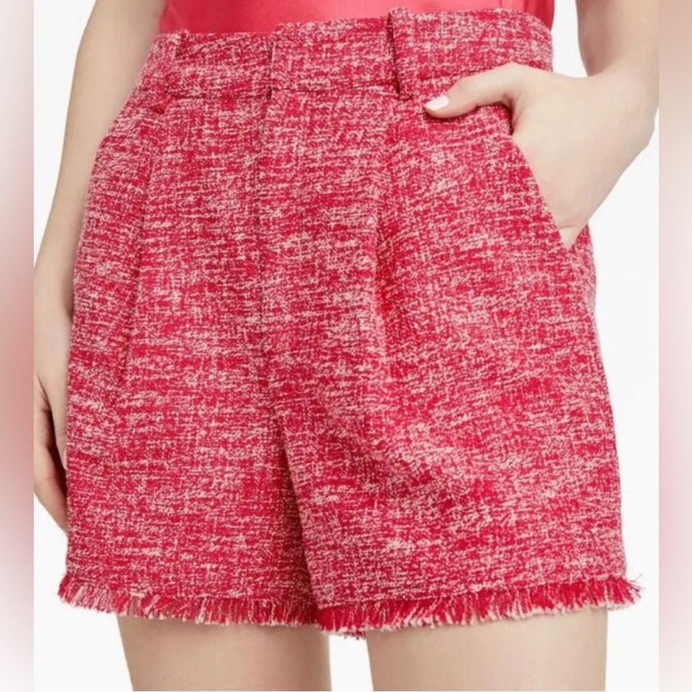 Cinq a Sept Katrice Tweed High Waist Shorts in Berry Jam/White